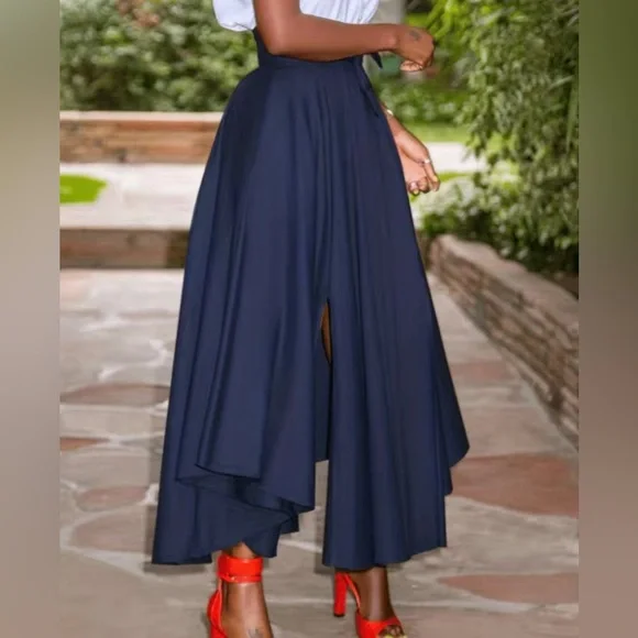 Elegant Plus Size Maxi Skirt High Rise,Pleated Bow an Asymmetrical - Picture 3 of 5